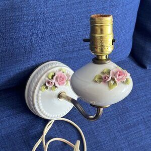 Vintage Wall Lamp with Porcelain Roses